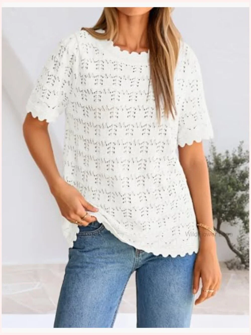Crochet Short Sleeve Loose Fit Tops Summer Beach Vacation Outfits 2026 - Picture 4 of 7